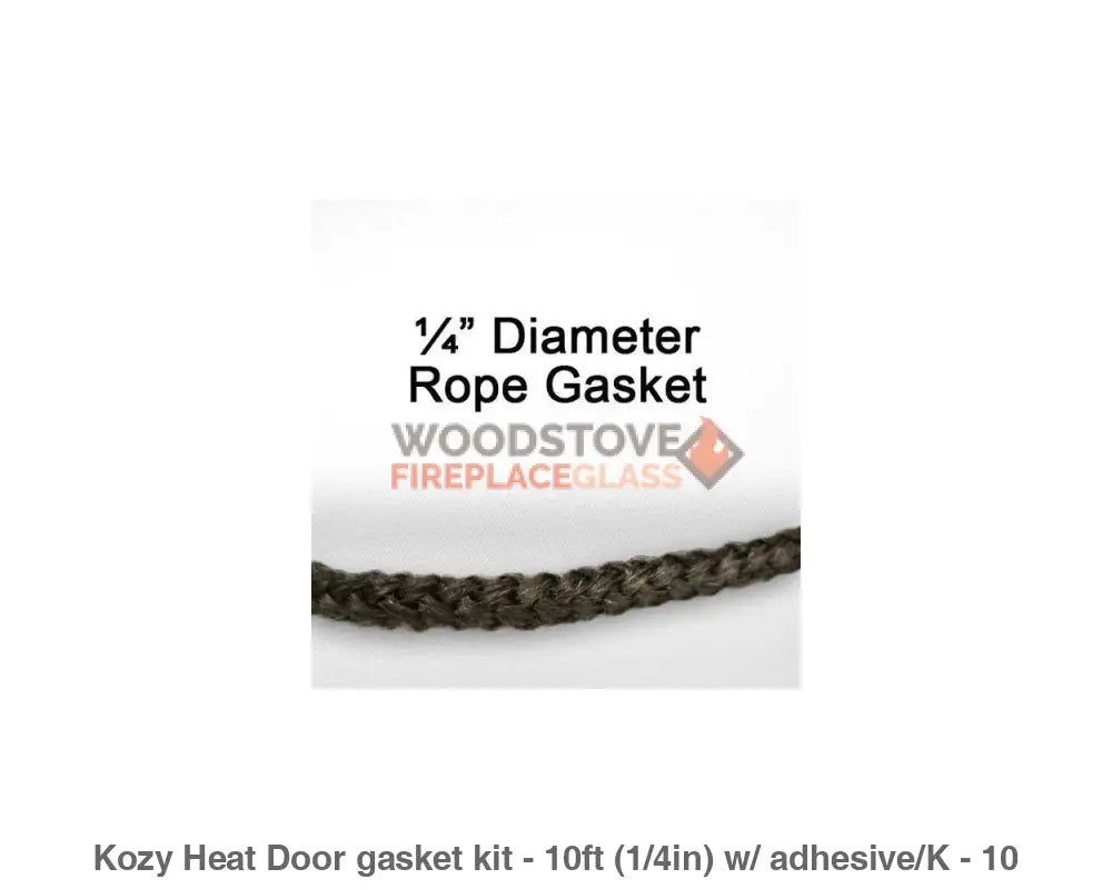 Kozy Heat Wood Stove Door gasket kit - 10ft (1/4in) Gasket and Adhesive - Woodstove Fireplace Glass