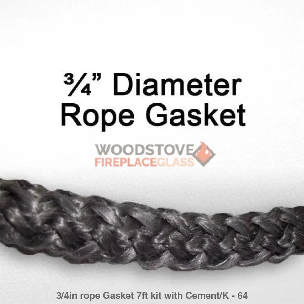 3/4" in Door Rope Gasket 7ft kit with Cement - Woodstove Fireplace Glass