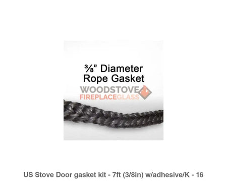 US Stove Wood Stove Door Gasket Kit - 7ft (3/8in) Gasket and Adhesive - Woodstove Fireplace Glass