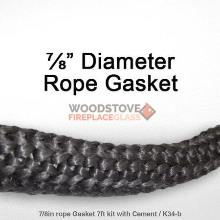 7/8" in Door Rope Gasket 7ft kit with Cement - Woodstove Fireplace Glass