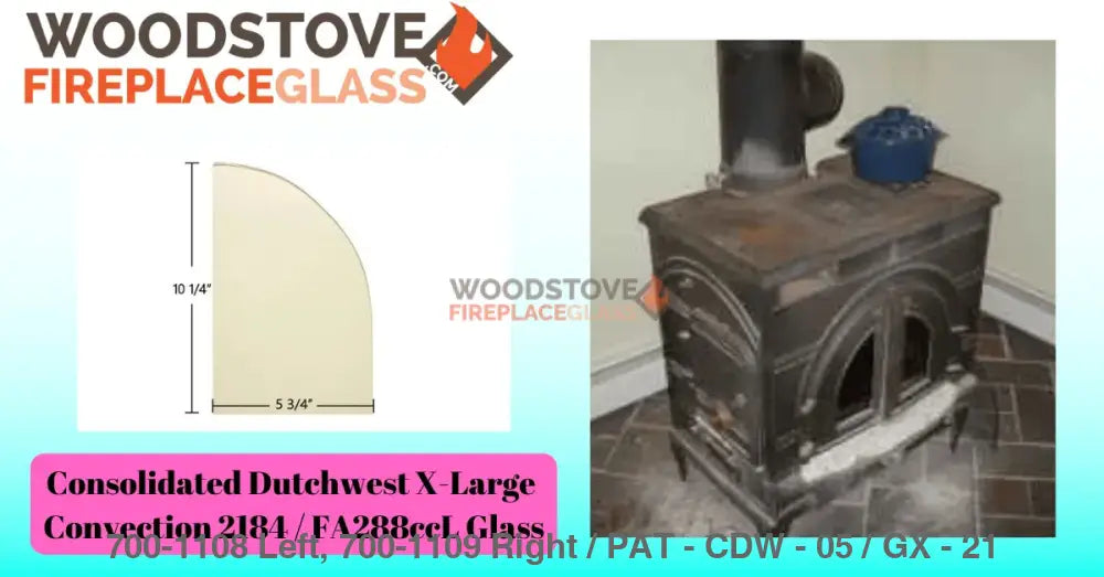 Consolidated Dutchwest X-Large Convection 2184 / FA288ccL Glass - Woodstove Fireplace Glass