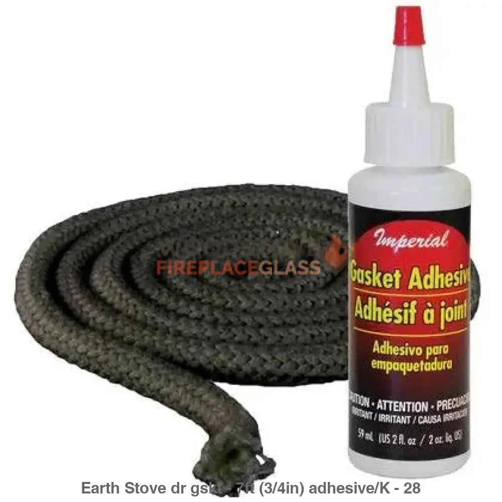 Earth Stove Wood Stove Door Gasket Kit - 7ft (3/4in) Gasket and Adhesive - Woodstove Fireplace Glass