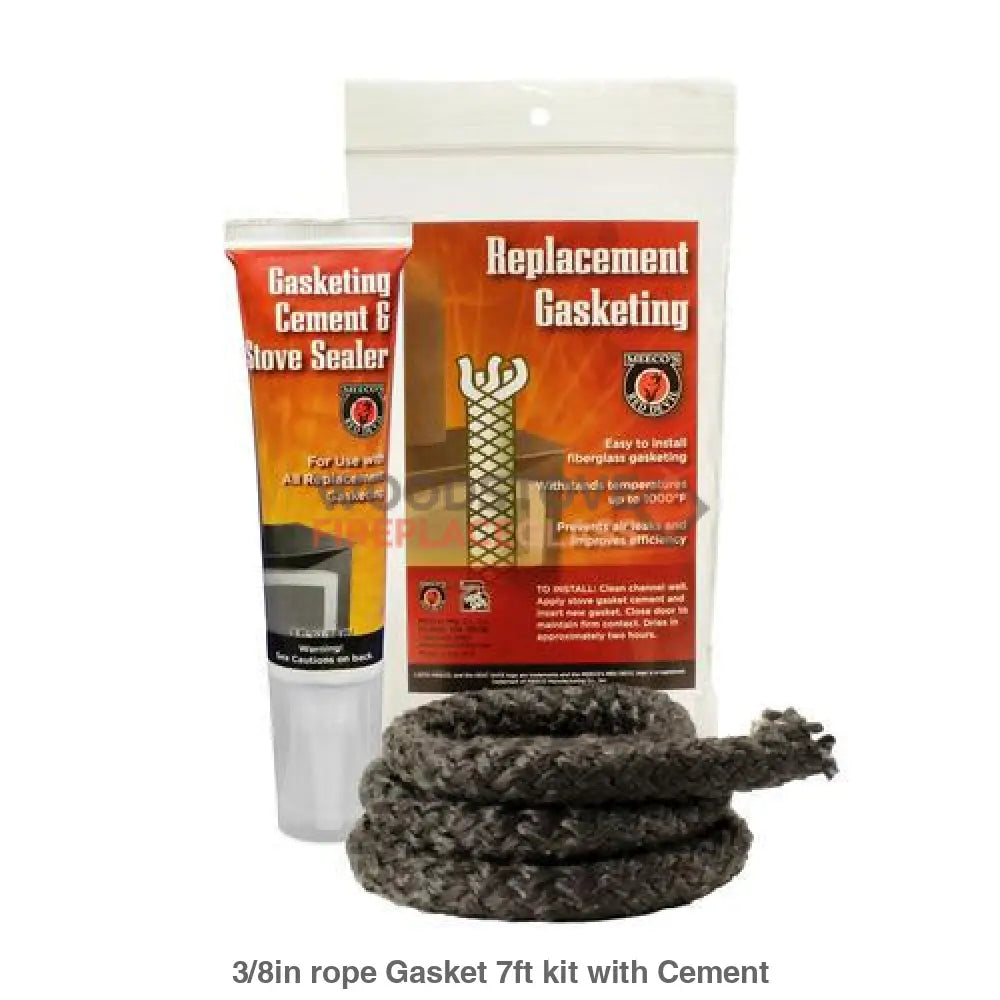 3/8in Door Rope Gasket 7ft kit with Cement - Woodstove Fireplace Glass