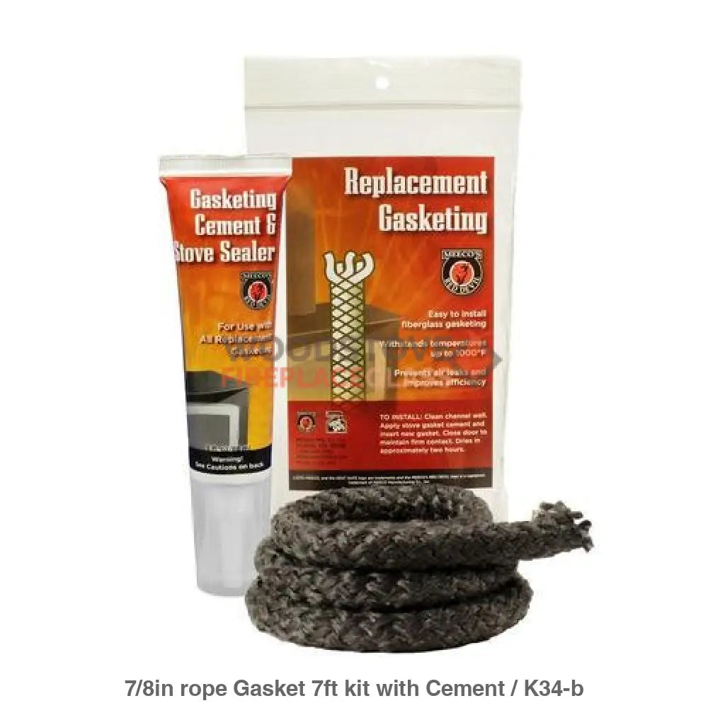 7/8" in Door Rope Gasket 7ft kit with Cement - Woodstove Fireplace Glass