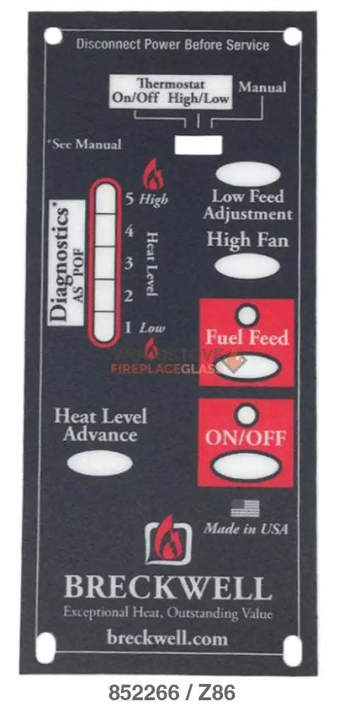 USSC, Breckwell Control Board Decal: C-L-401 (852721)(852266) - Woodstove Fireplace Glass