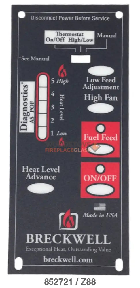 USSC, Breckwell Control Board Decal: C-L-401 (852721) - Woodstove Fireplace Glass