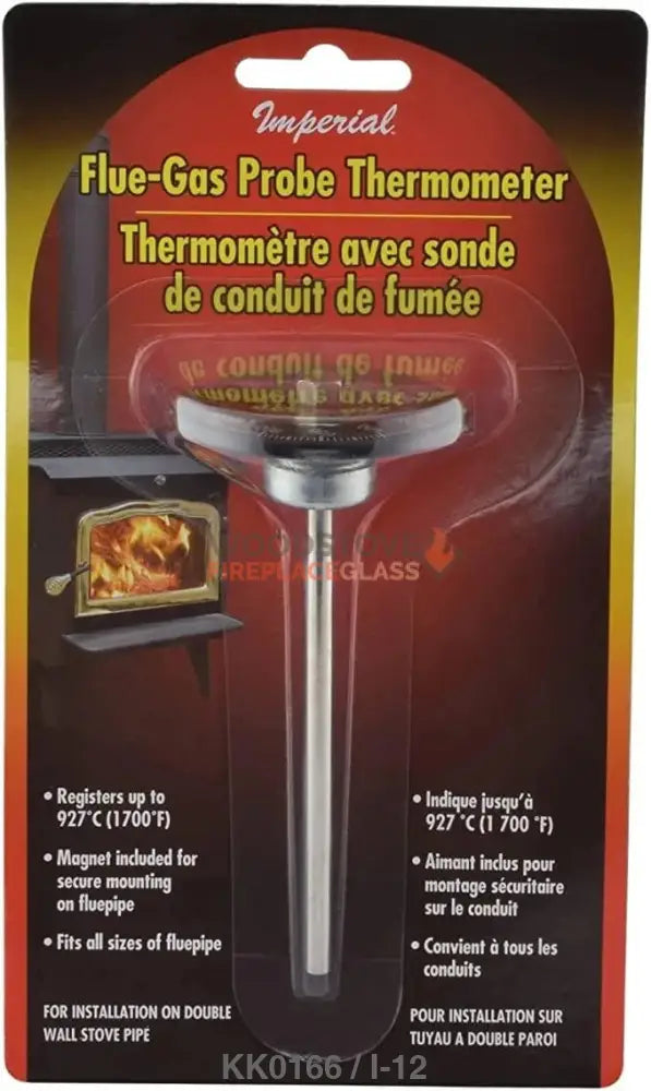 Imperial Flue-Gas Stove Pipe Probe Thermometer 1,700f w/ Magnetic Mount (KK0166) - Woodstove Fireplace Glass